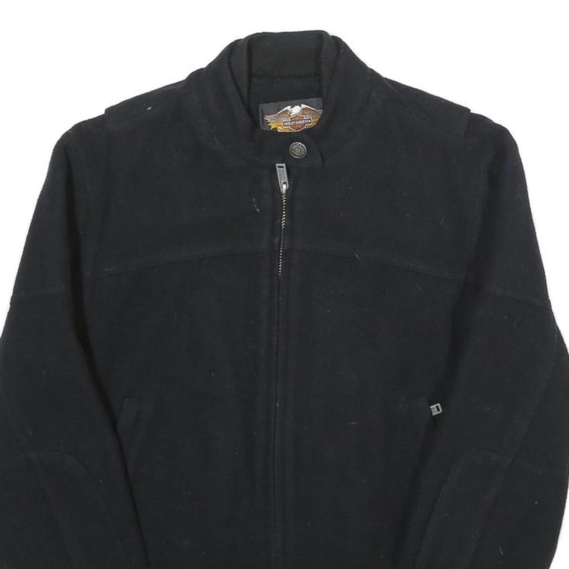 HARLEY DAVIDSON Mens Black Wool Blend Jacket XS Zip Bomber Classic Fit Logo