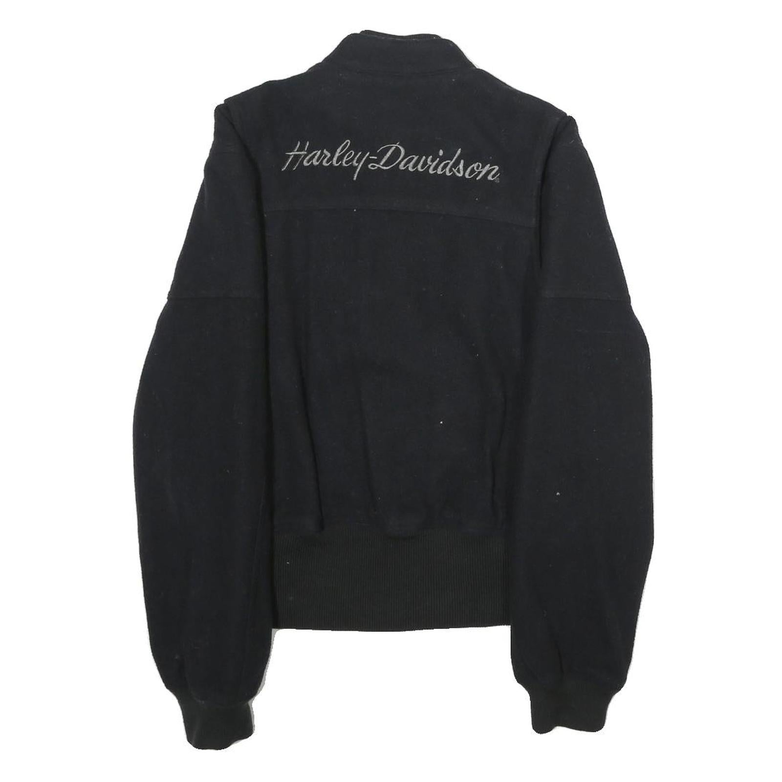 HARLEY DAVIDSON Mens Black Wool Blend Jacket XS Zip Bomber Classic Fit Logo