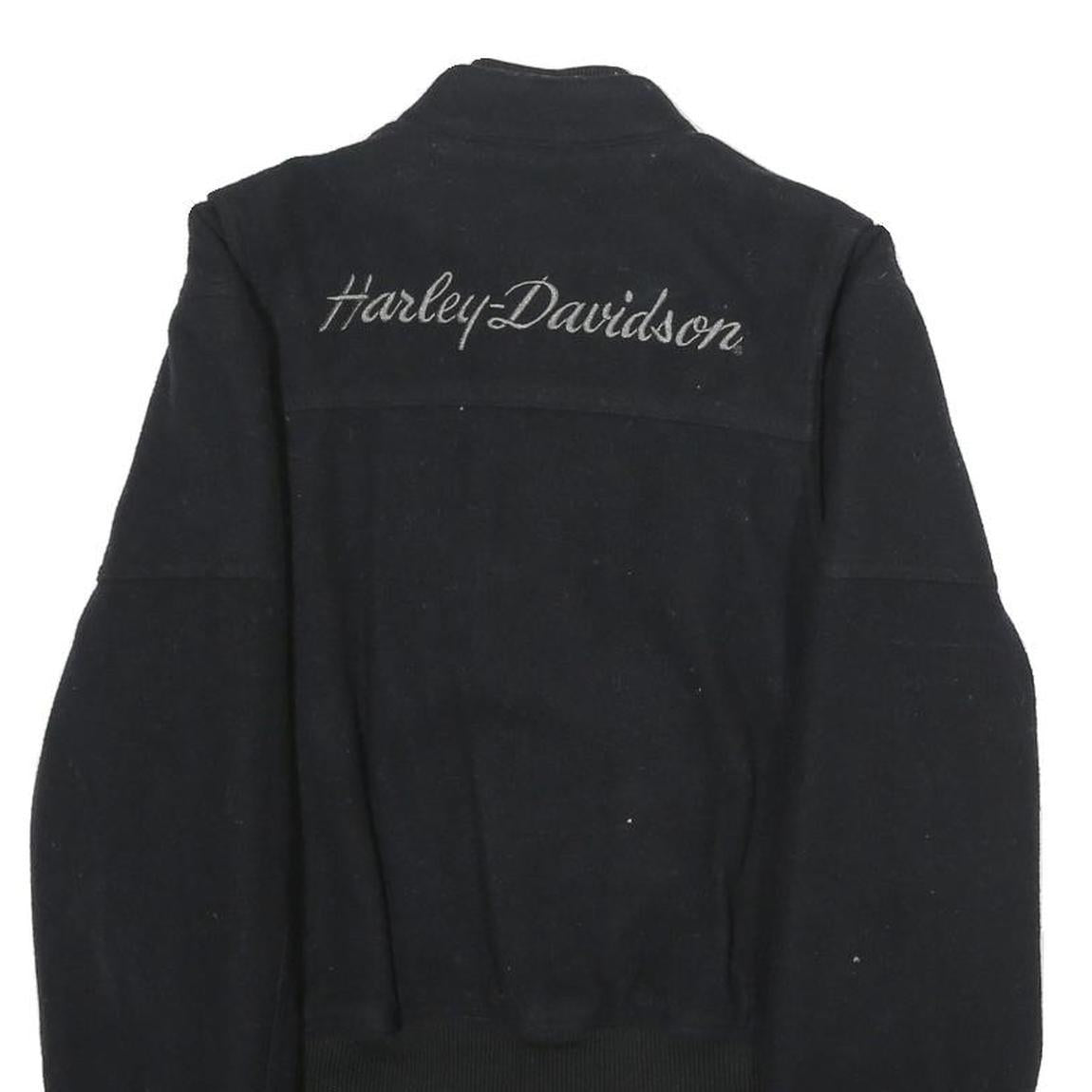 HARLEY DAVIDSON Mens Black Wool Blend Jacket XS Zip Bomber Classic Fit Logo