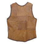 Womens Brown Leather Patchwork Button Jacket M Leather Patchwork Casual