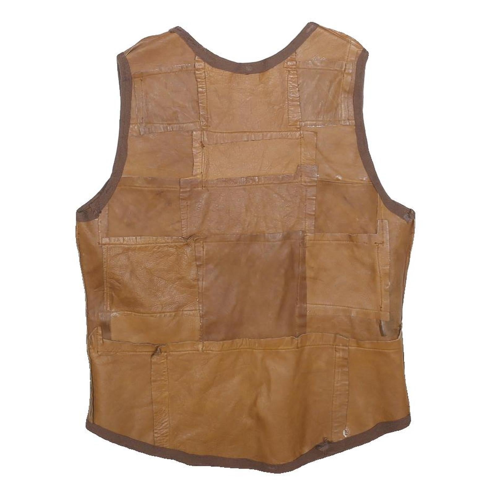 Womens Brown Leather Patchwork Button Jacket M Leather Patchwork Casual