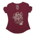 HARD ROCK CAFE Womens Maroon Vintage T-Shirt XS Short Sleeve V-Neck Cotton Blend
