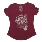 HARD ROCK CAFE Womens Maroon Vintage T-Shirt XS Short Sleeve V-Neck Cotton Blend