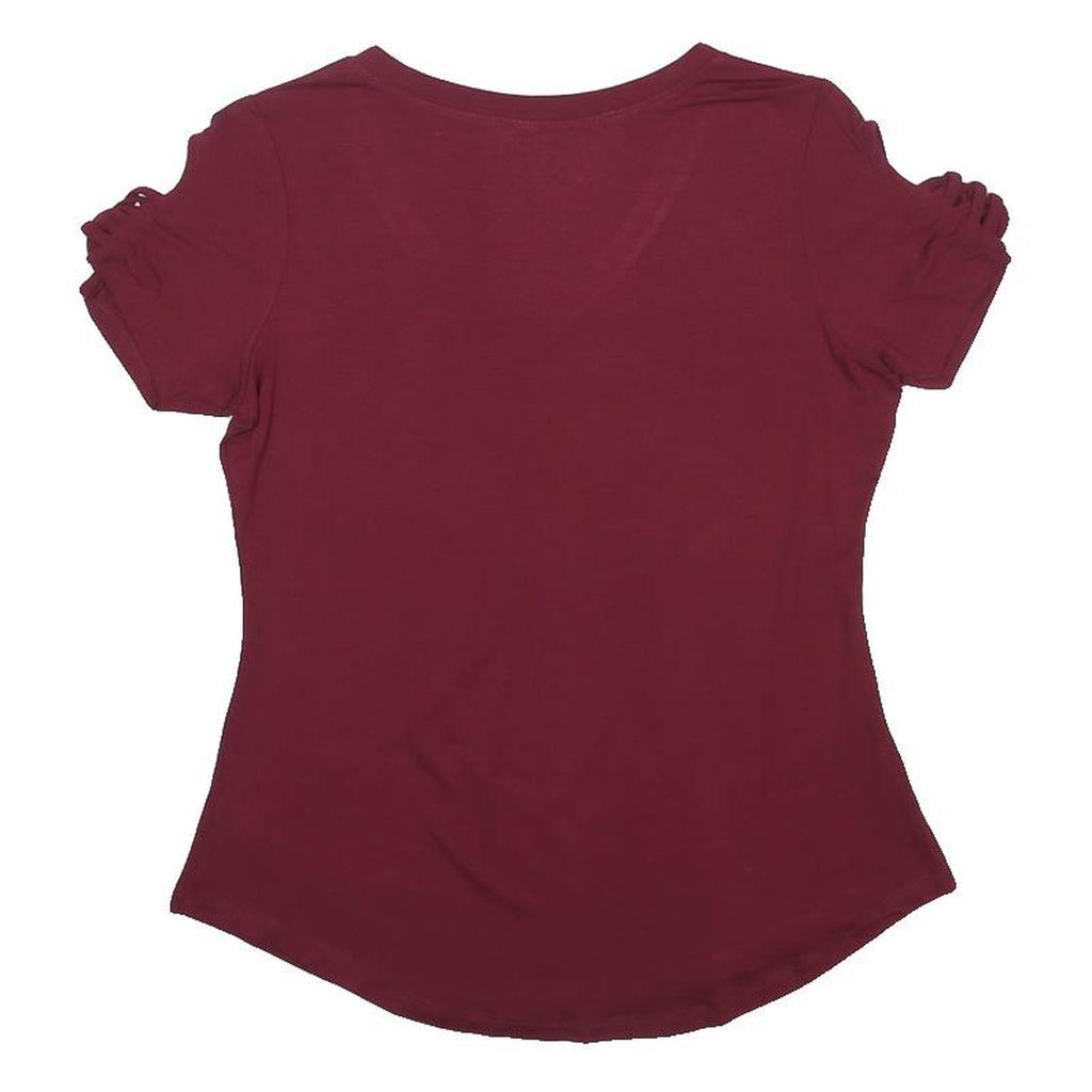 HARD ROCK CAFE Womens Maroon Vintage T-Shirt XS Short Sleeve V-Neck Cotton Blend