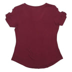 HARD ROCK CAFE Womens Maroon Vintage T-Shirt XS Short Sleeve V-Neck Cotton Blend