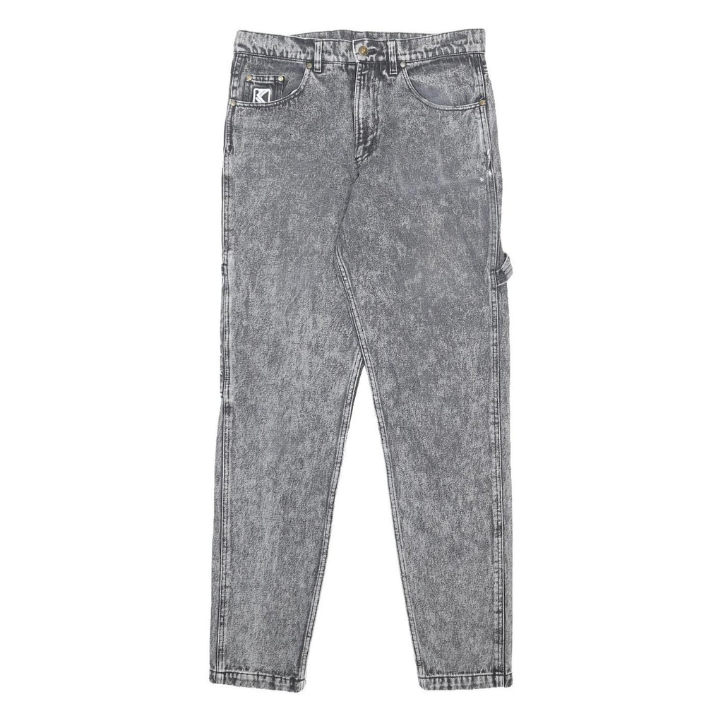 KARL KANI Mens Relaxed Grey Cotton Denim Stone Wash W32 L32 Workwear Carpenter