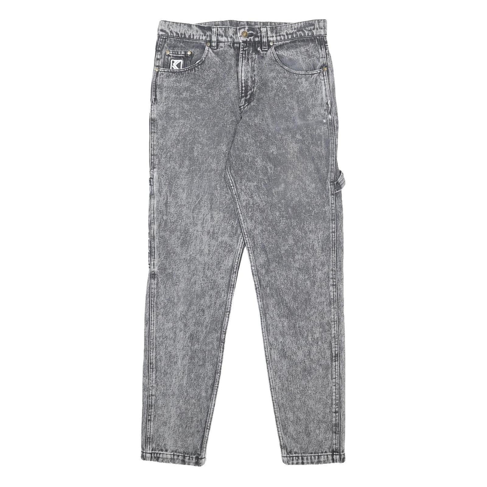KARL KANI Mens Relaxed Grey Cotton Denim Stone Wash W32 L32 Workwear Carpenter