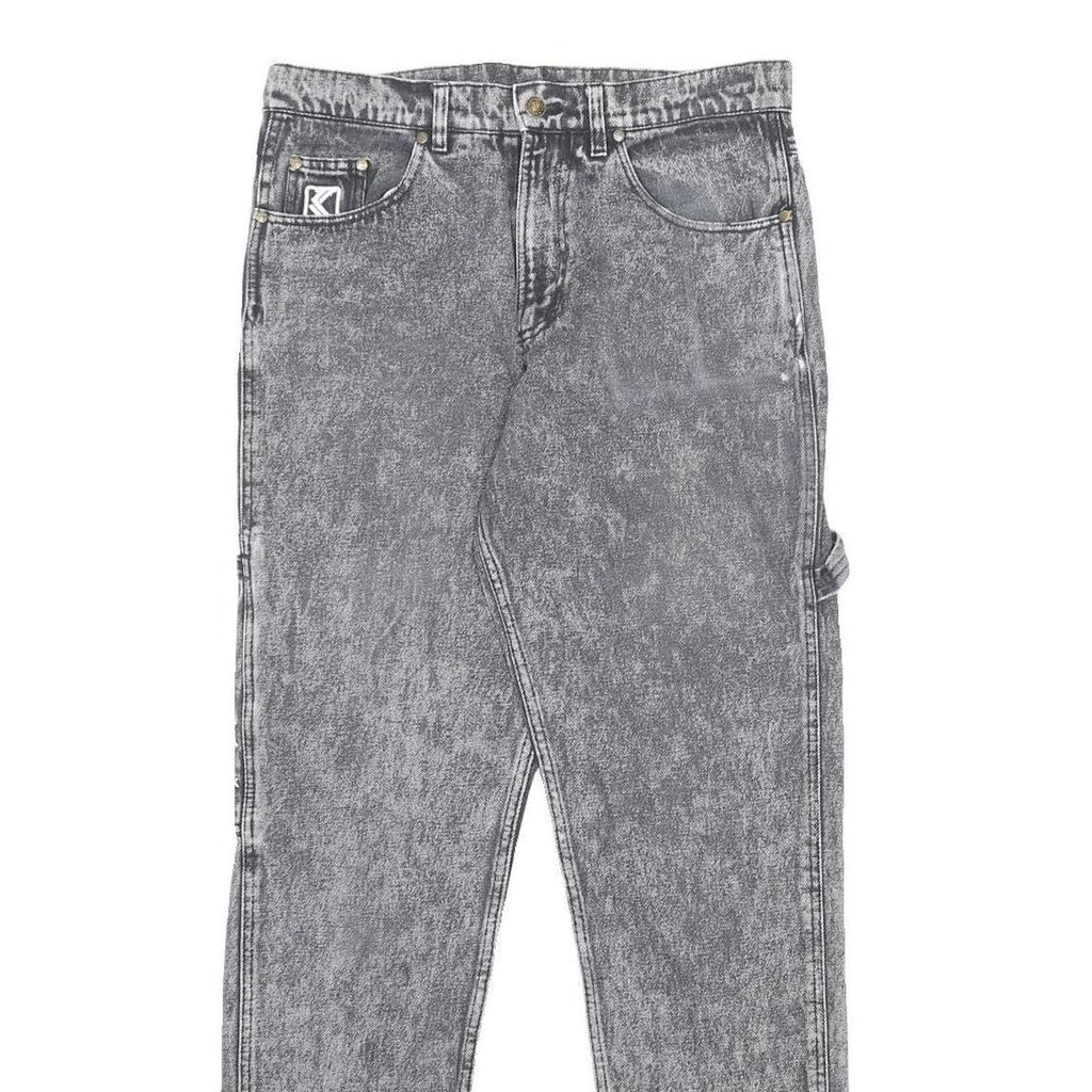 KARL KANI Mens Relaxed Grey Cotton Denim Stone Wash W32 L32 Workwear Carpenter