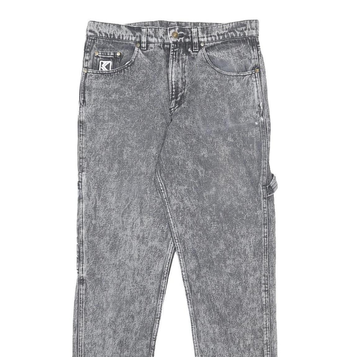 KARL KANI Mens Relaxed Grey Cotton Denim Stone Wash W32 L32 Workwear Carpenter