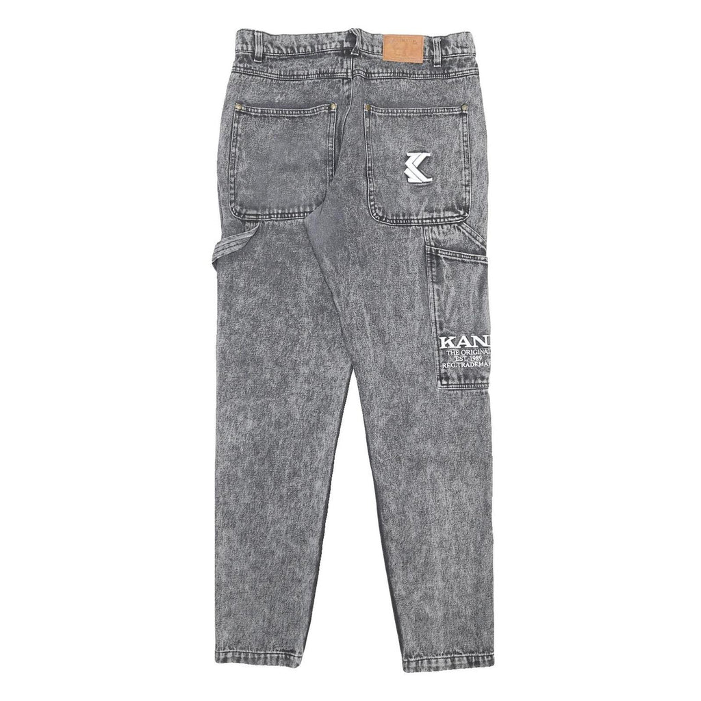 KARL KANI Mens Relaxed Grey Cotton Denim Stone Wash W32 L32 Workwear Carpenter