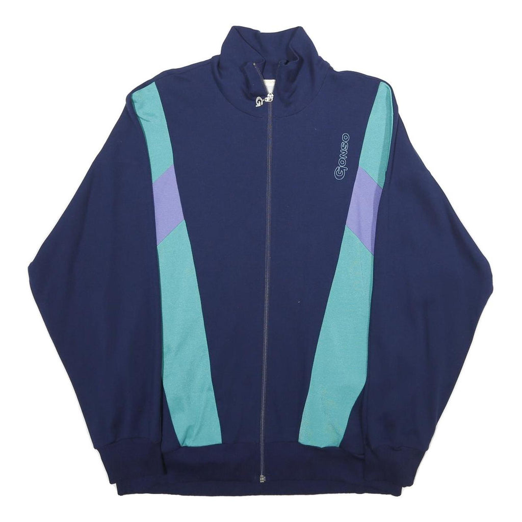 GONSO Mens Navy Blue Green Colourblock Jacket L Cotton Blend Zip Casual