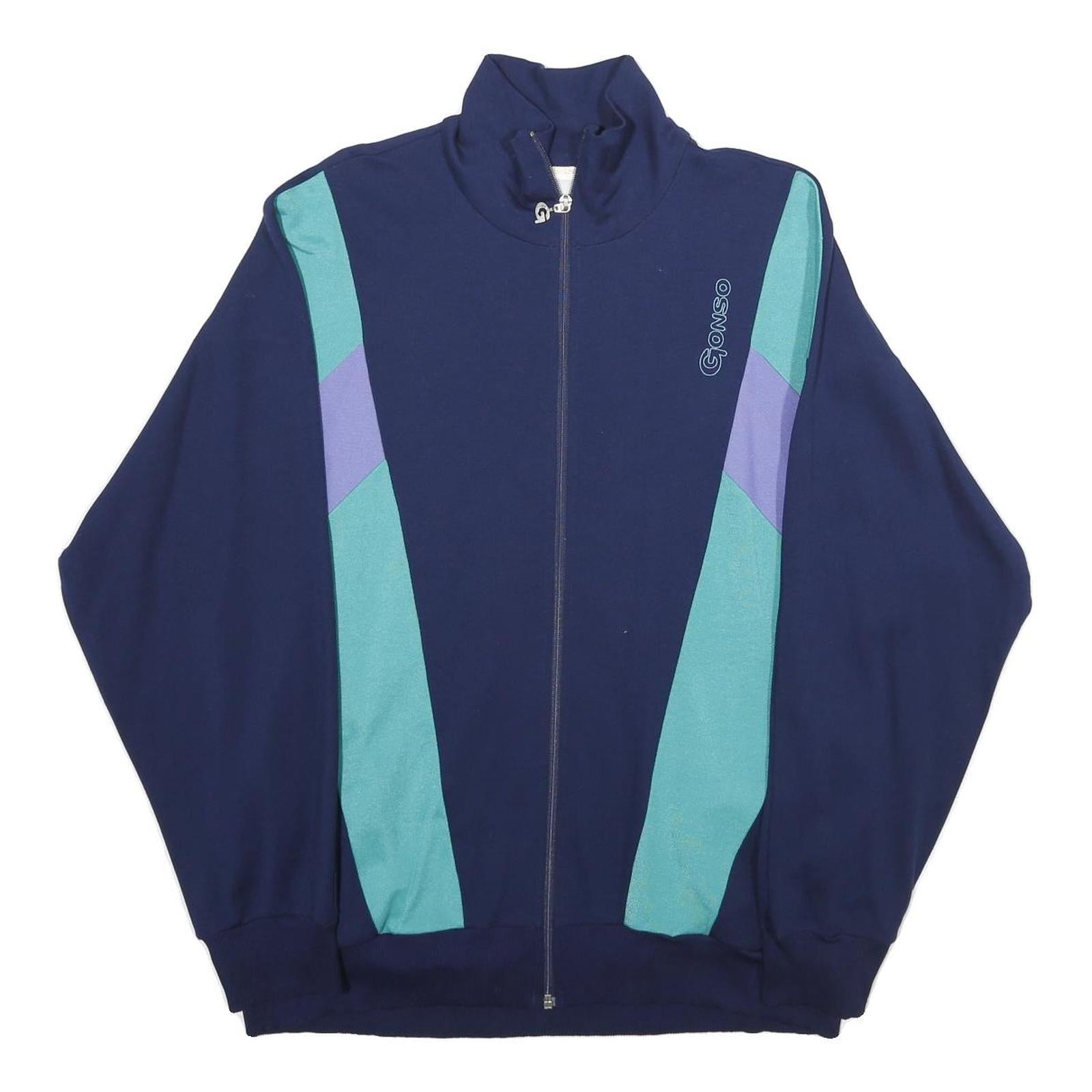 GONSO Mens Navy Blue Green Colourblock Jacket L Cotton Blend Zip Casual