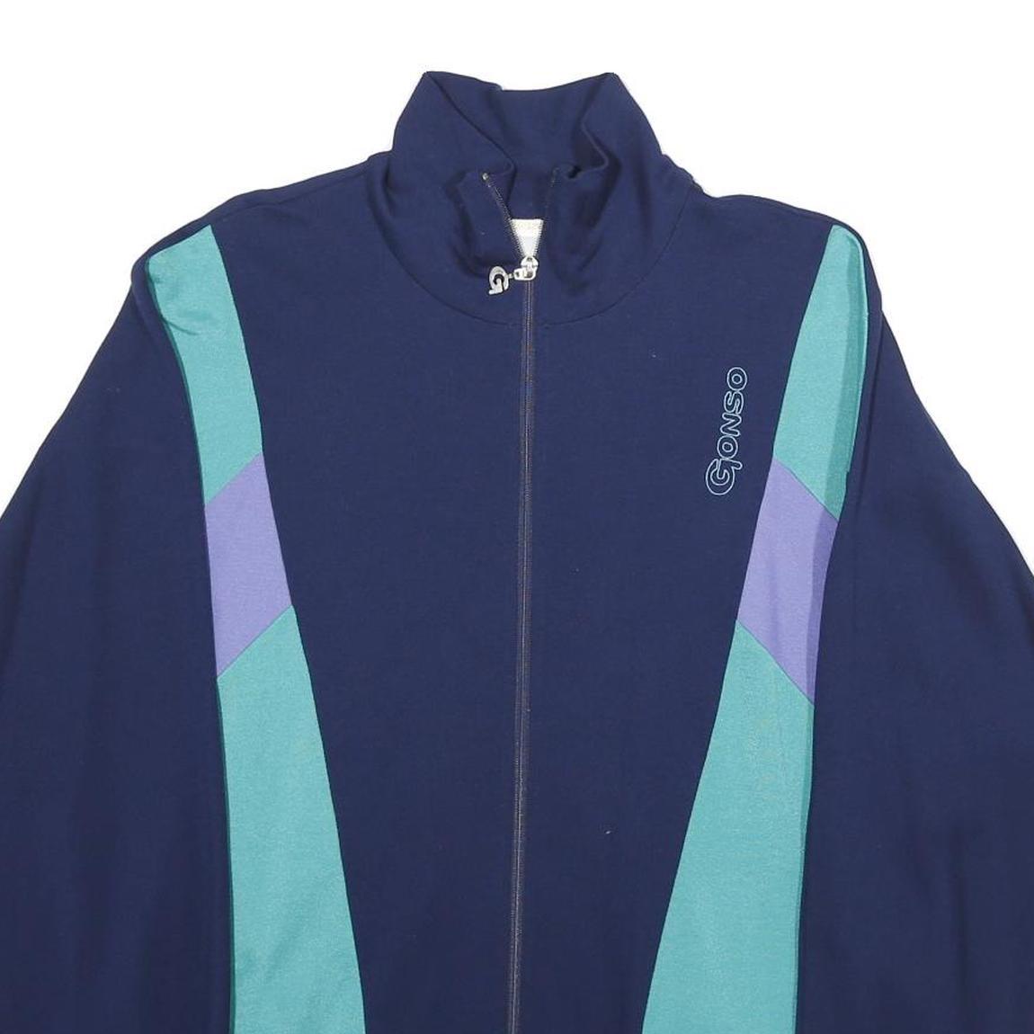 GONSO Mens Navy Blue Green Colourblock Jacket L Cotton Blend Zip Casual