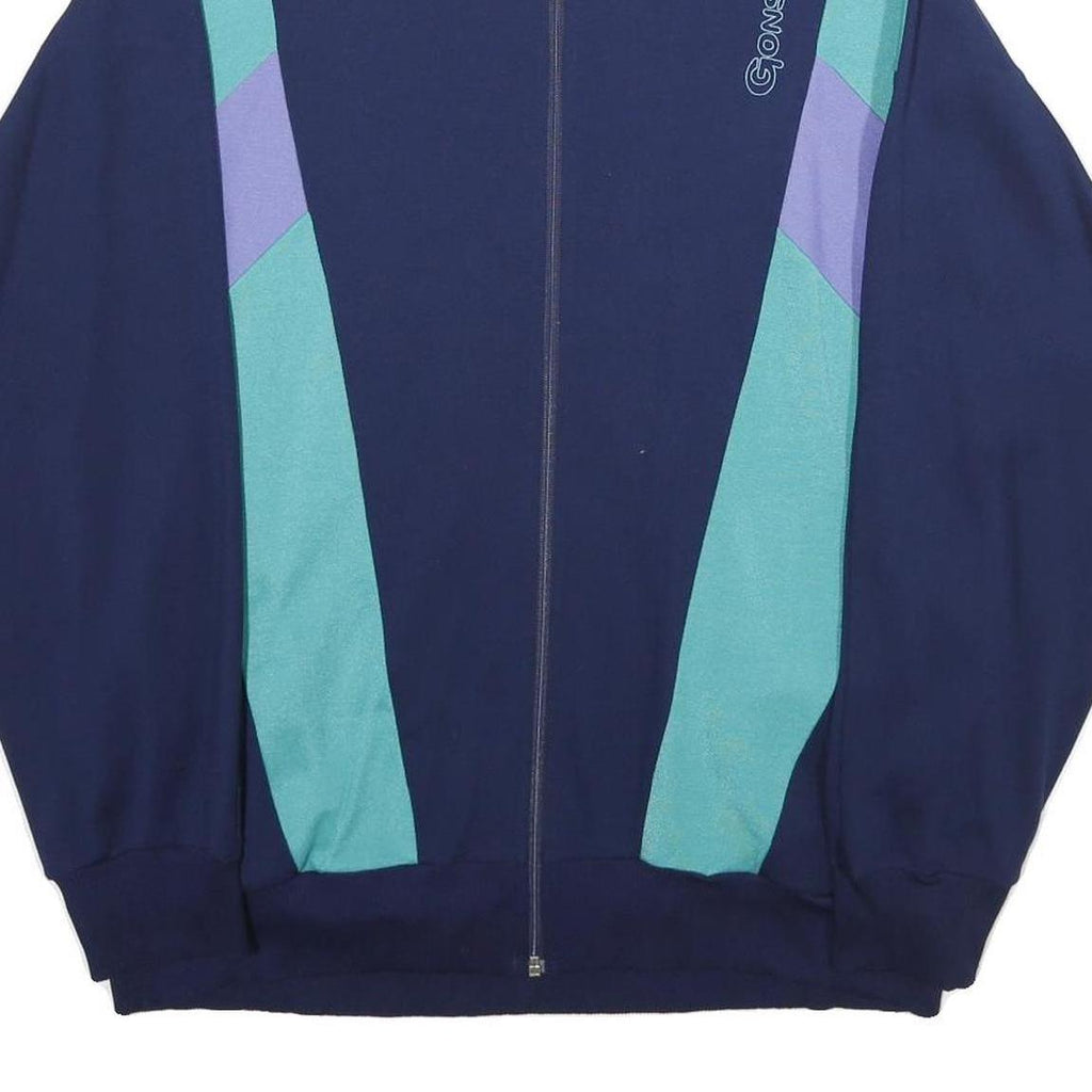 GONSO Mens Navy Blue Green Colourblock Jacket L Cotton Blend Zip Casual