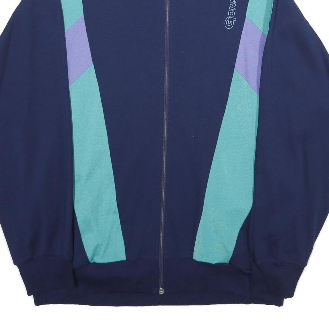 GONSO Mens Navy Blue Green Colourblock Jacket L Cotton Blend Zip Casual