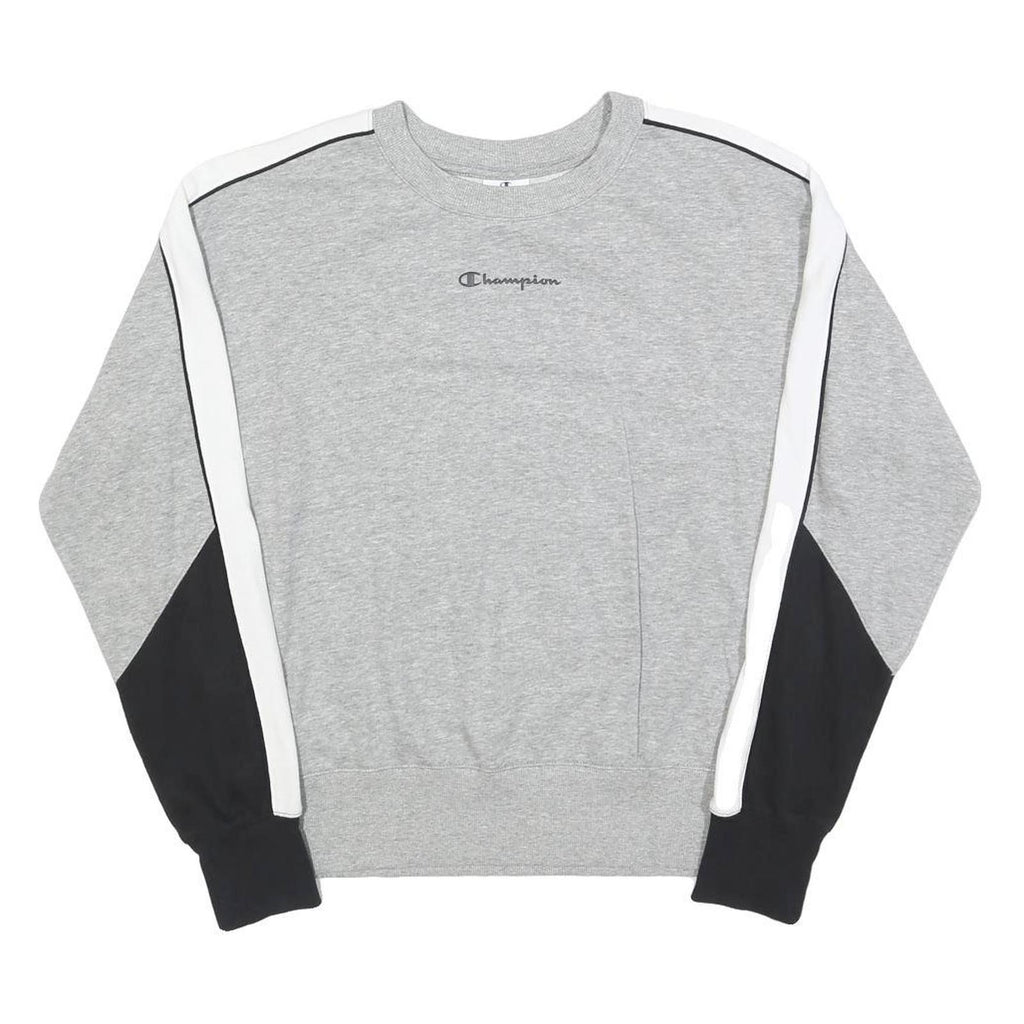 CHAMPION Womens Grey & Black Crew Neck M Cotton Blend Sweatshirt Pullover
