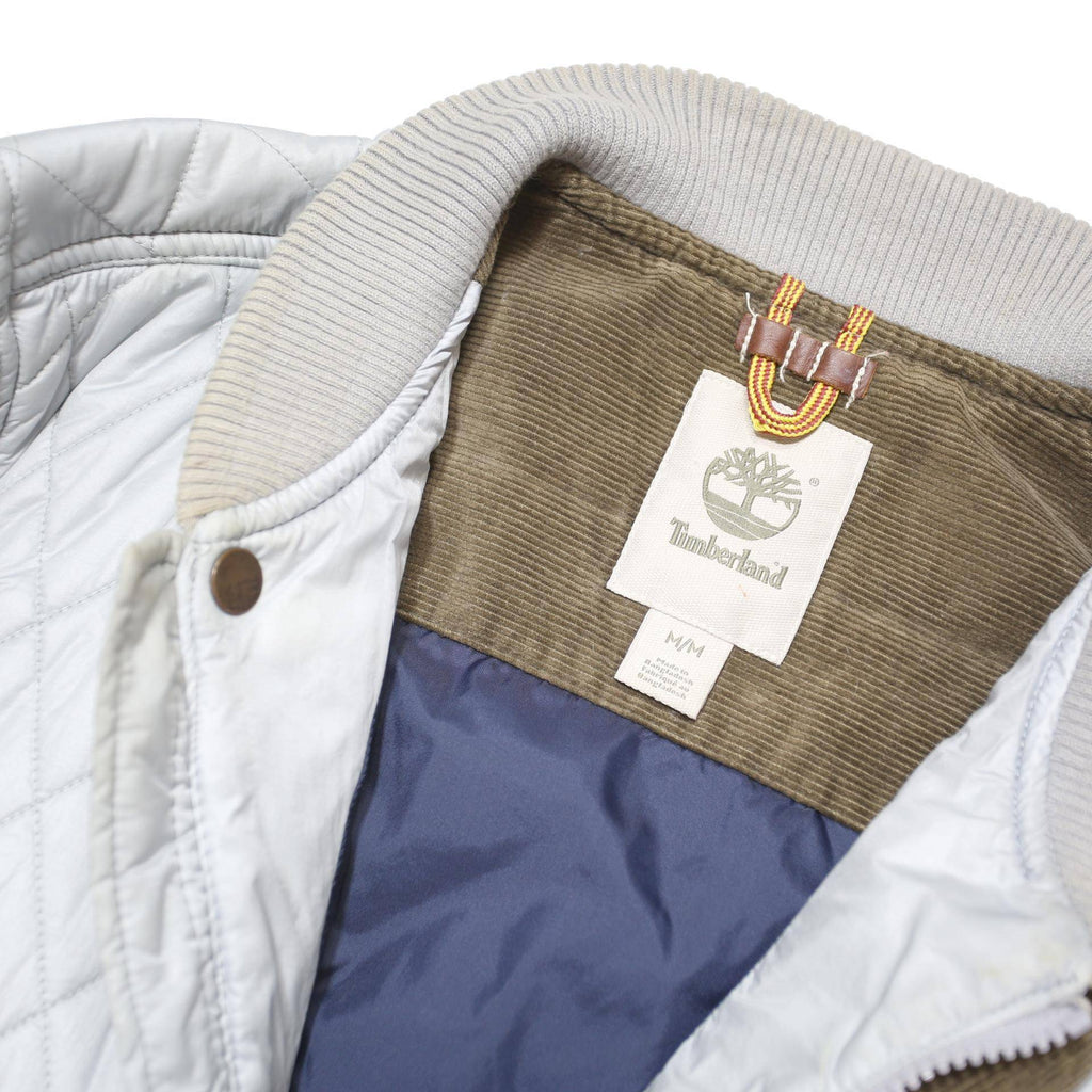 TIMBERLAND Mens White Quilted Jacket M Polyester Blend Diamond Pattern Zip