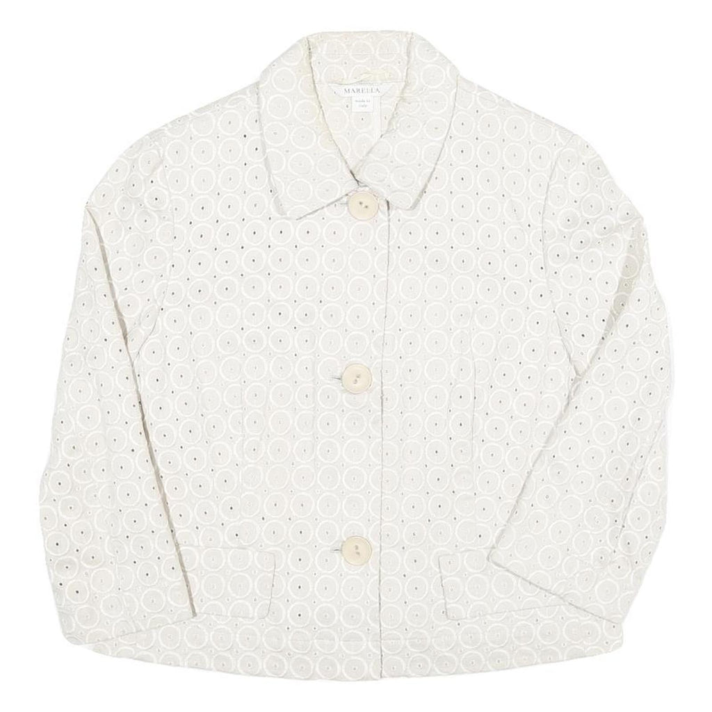 Womens White Circular Eyelet Button Jacket M Polyester Blend Button Closure
