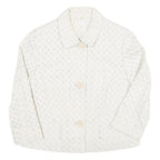 Womens White Circular Eyelet Button Jacket M Polyester Blend Button Closure
