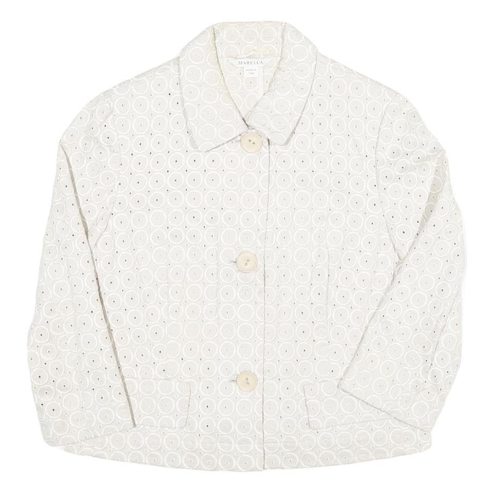 Womens White Circular Eyelet Button Jacket M Polyester Blend Button Closure