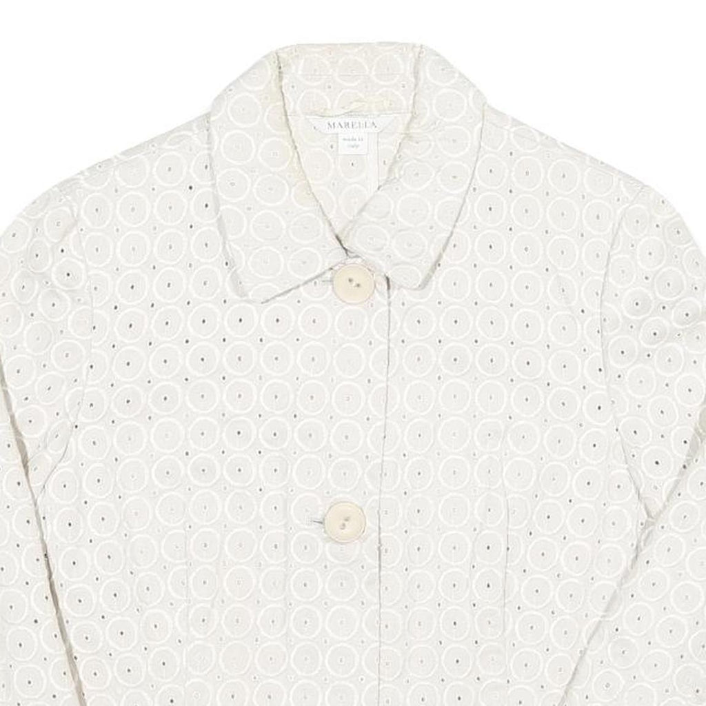 Womens White Circular Eyelet Button Jacket M Polyester Blend Button Closure