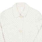 Womens White Circular Eyelet Button Jacket M Polyester Blend Button Closure