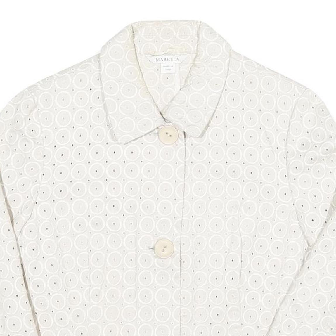 Womens White Circular Eyelet Button Jacket M Polyester Blend Button Closure