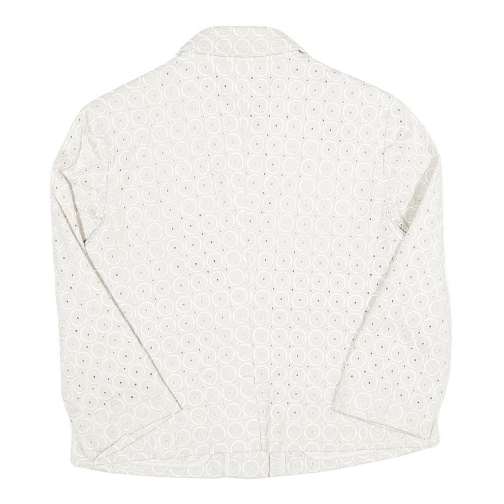 Womens White Circular Eyelet Button Jacket M Polyester Blend Button Closure