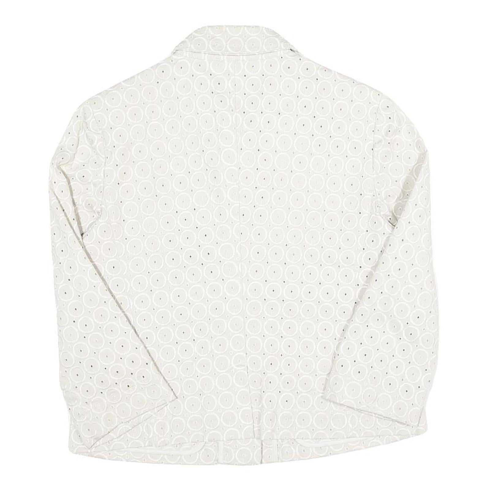 Womens White Circular Eyelet Button Jacket M Polyester Blend Button Closure