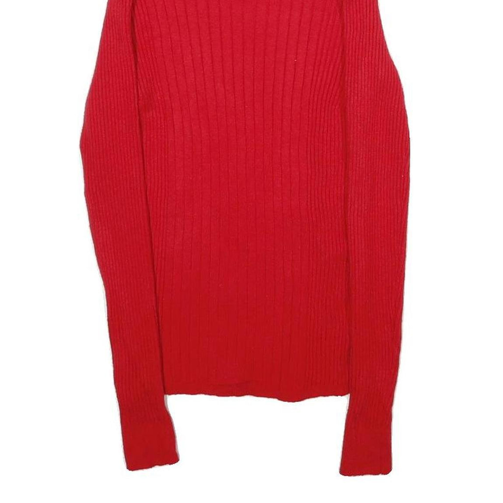 TAHARI Womens Red Plain Pullover Jumper Crew Neck Rib Knit S Stylish Warm