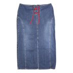 TOMMY HILFIGER Womens Blue Denim Lace Up Midi Cotton Blend Skirt XL Stylish
