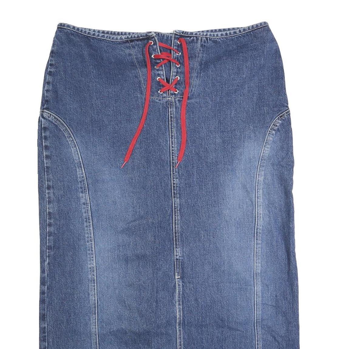 TOMMY HILFIGER Womens Blue Denim Lace Up Midi Cotton Blend Skirt XL Stylish