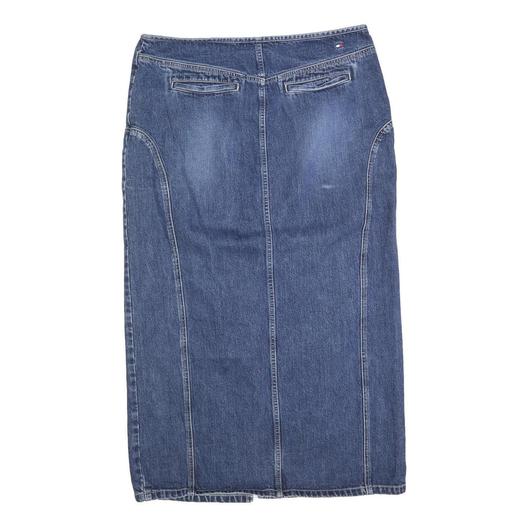 TOMMY HILFIGER Womens Blue Denim Lace Up Midi Cotton Blend Skirt XL Stylish