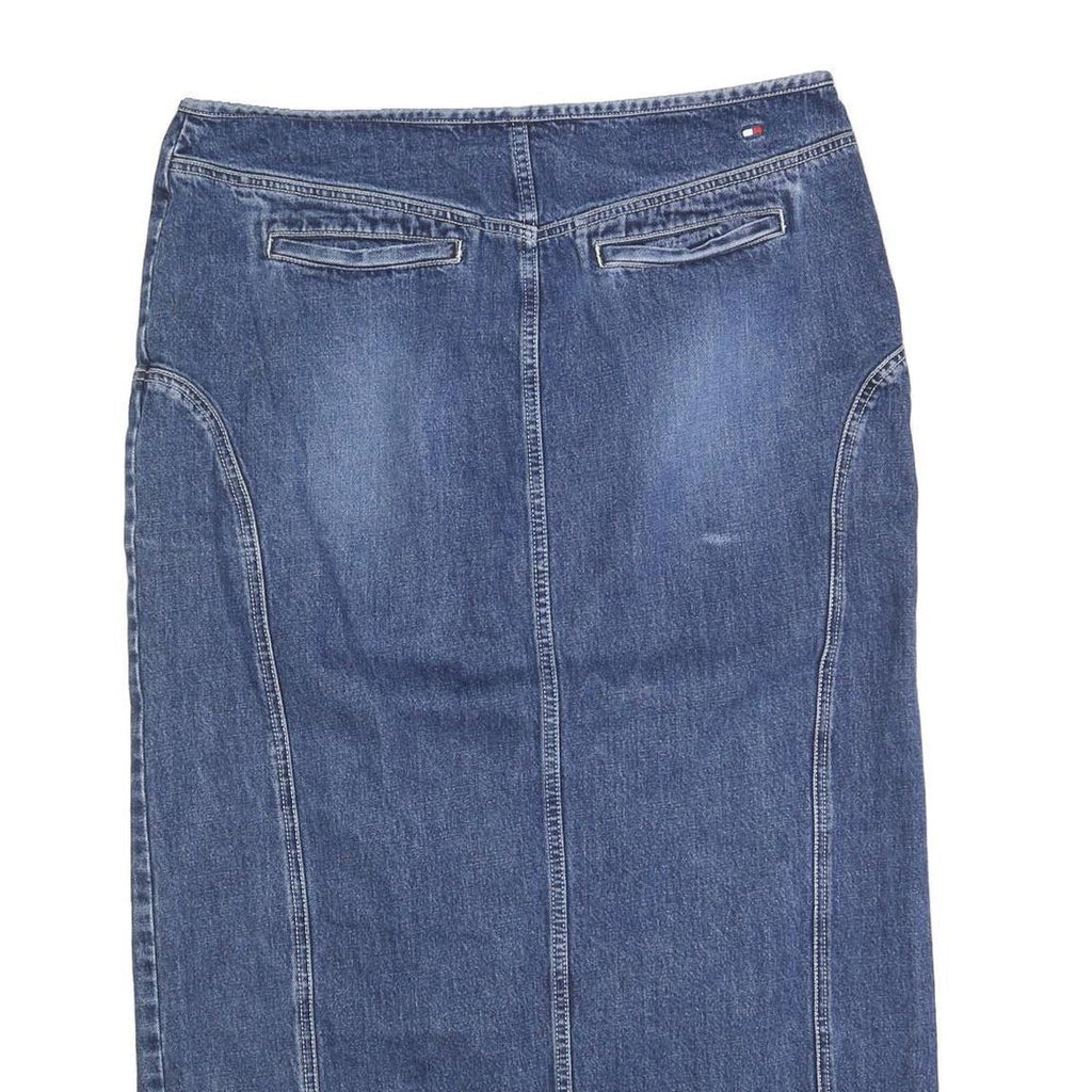 TOMMY HILFIGER Womens Blue Denim Lace Up Midi Cotton Blend Skirt XL Stylish