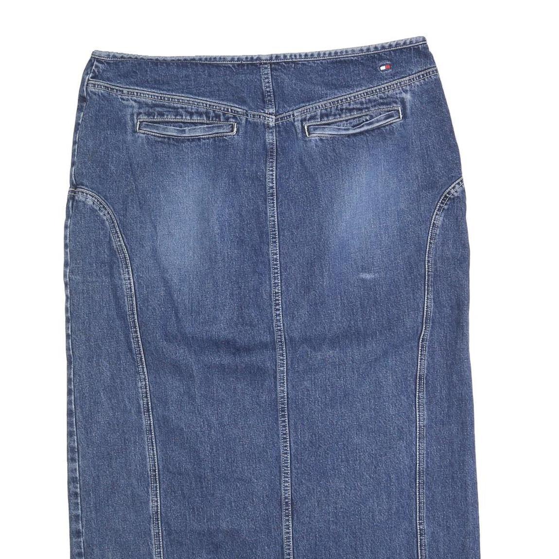 TOMMY HILFIGER Womens Blue Denim Lace Up Midi Cotton Blend Skirt XL Stylish