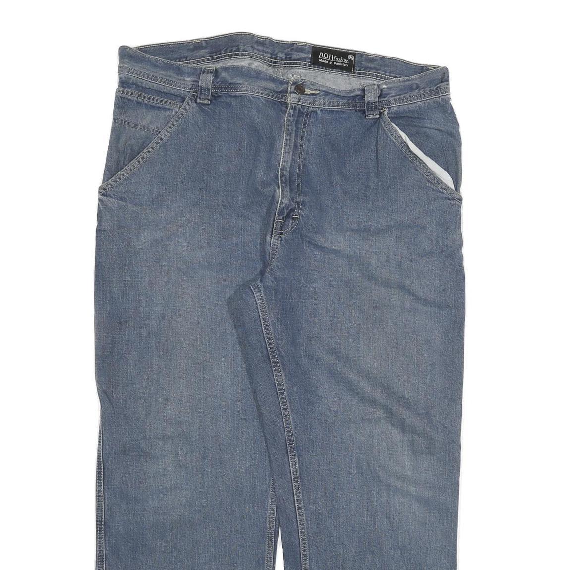 AQH Mens Jeans Blue Relaxed Straight Denim Medium W40 L30 Casual Comfortable