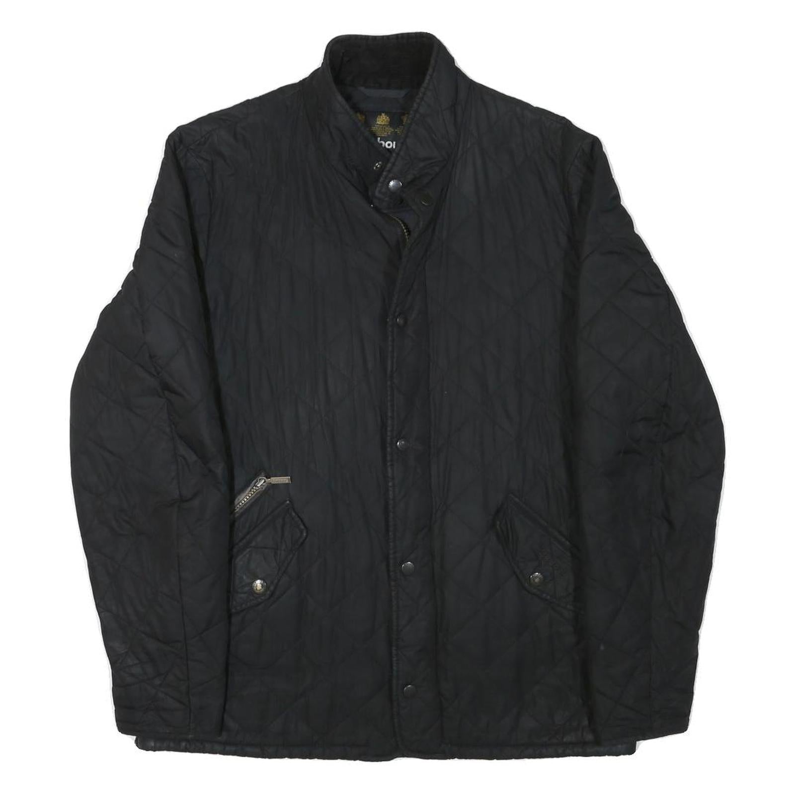 BARBOUR Womens Black Quilted Jacket M Polyester Blend Button Closure Classic