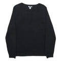 DKNY Womens Black Plain Cotton Blend Jumper Crew Neck Basic Knit L