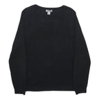 DKNY Womens Black Plain Cotton Blend Jumper Crew Neck Basic Knit L