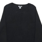 DKNY Womens Black Plain Cotton Blend Jumper Crew Neck Basic Knit L