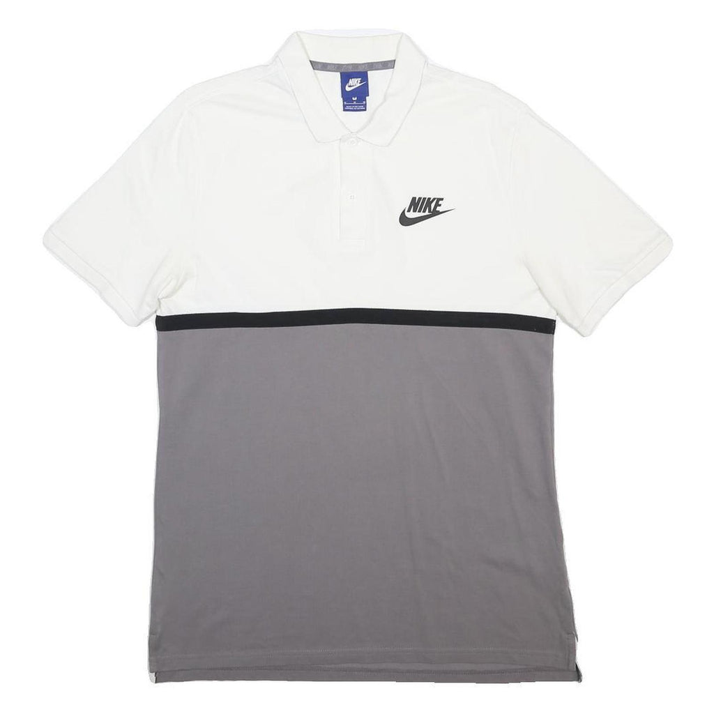 NIKE Mens White & Grey Colourblock Short Sleeve Polo Shirt M Cotton Blend