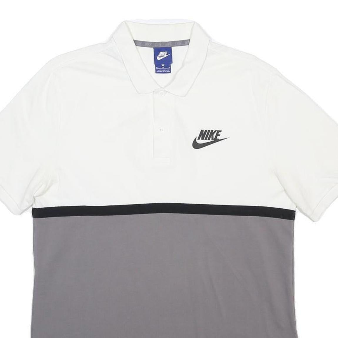 NIKE Mens White & Grey Colourblock Short Sleeve Polo Shirt M Cotton Blend
