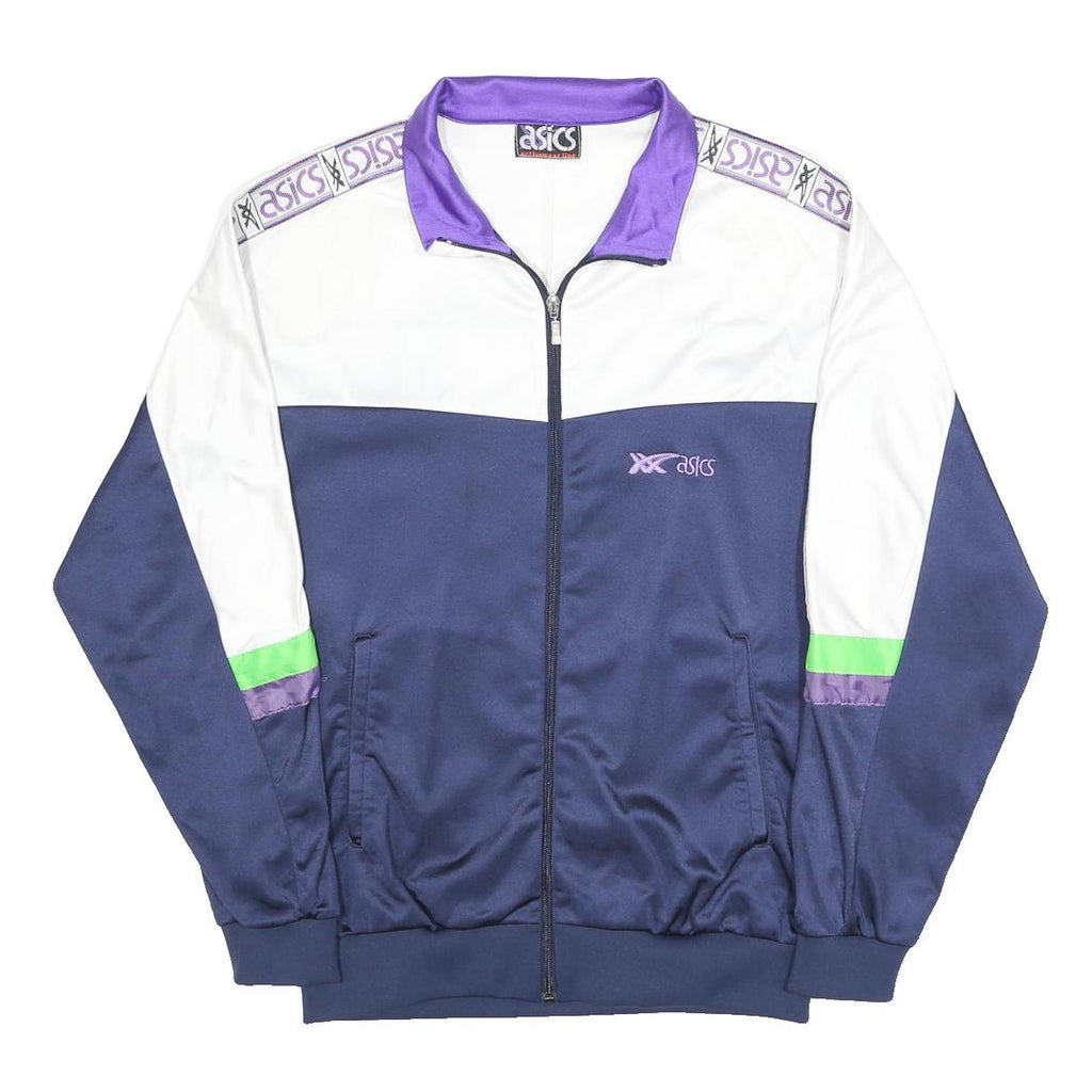 ASICS Mens Blue White & Purple Retro Track Jacket L Polyester Zip Sportswear