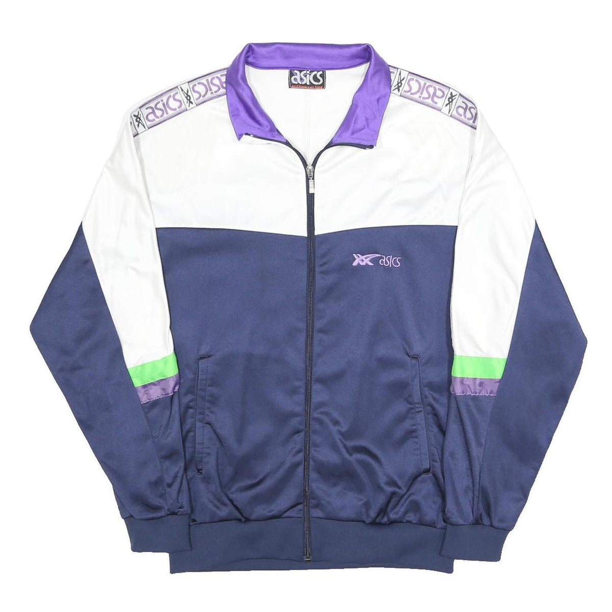 ASICS Mens Blue White & Purple Retro Track Jacket L Polyester Zip Sportswear
