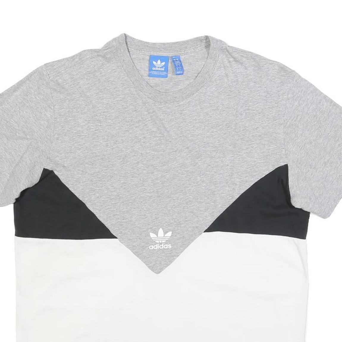 ADIDAS Mens Grey Black & White Cotton Blend T-Shirt L Short Sleeve Crew Neck