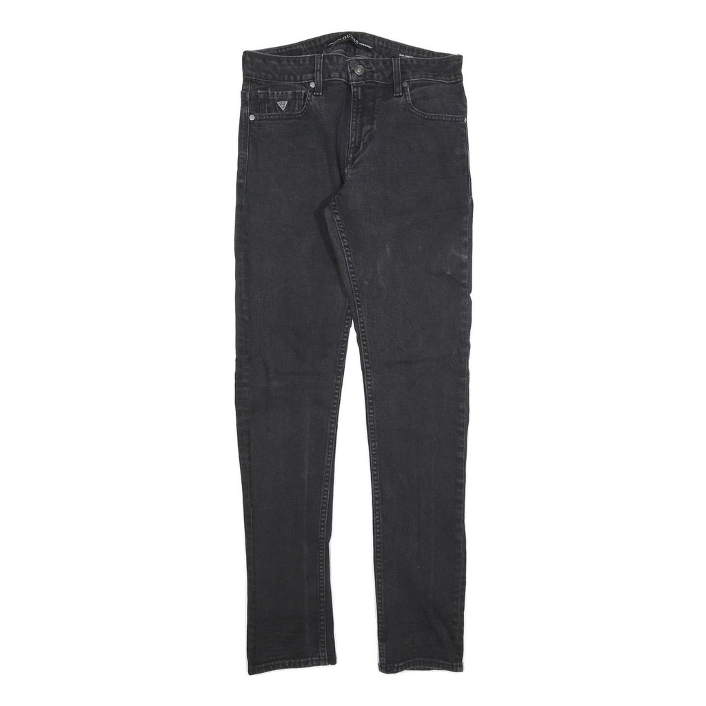 GUESS Mens Slim Black Denim Jeans W30 L32 Classic Zip Cotton Blend Stylish