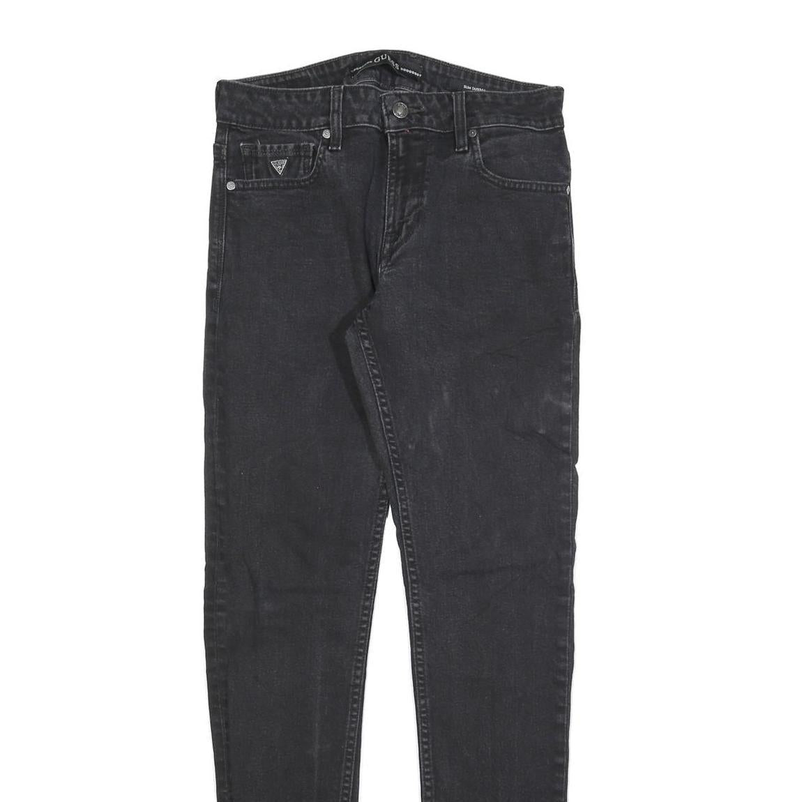 GUESS Mens Slim Black Denim Jeans W30 L32 Classic Zip Cotton Blend Stylish