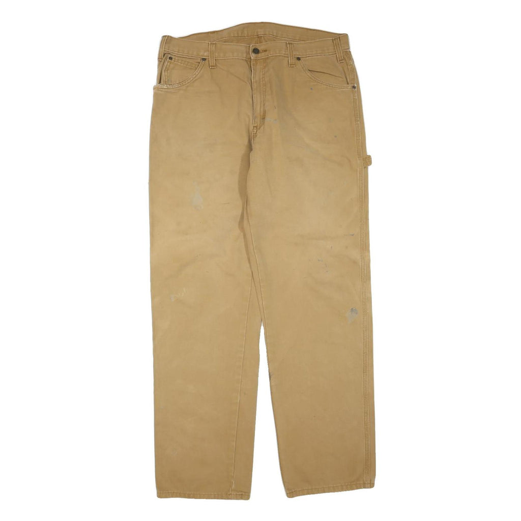DICKIES Mens Cotton Blend Beige Regular Straight Trousers W36 L33 Workwear