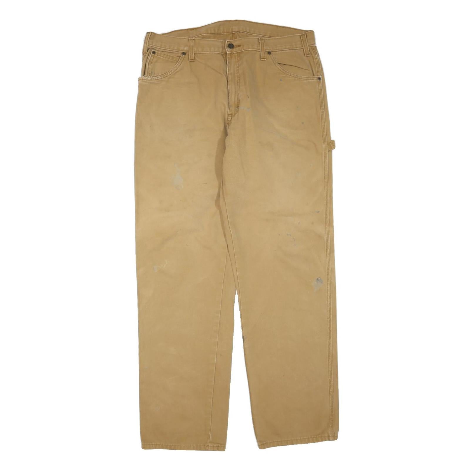 DICKIES Mens Cotton Blend Beige Regular Straight Trousers W36 L33 Workwear