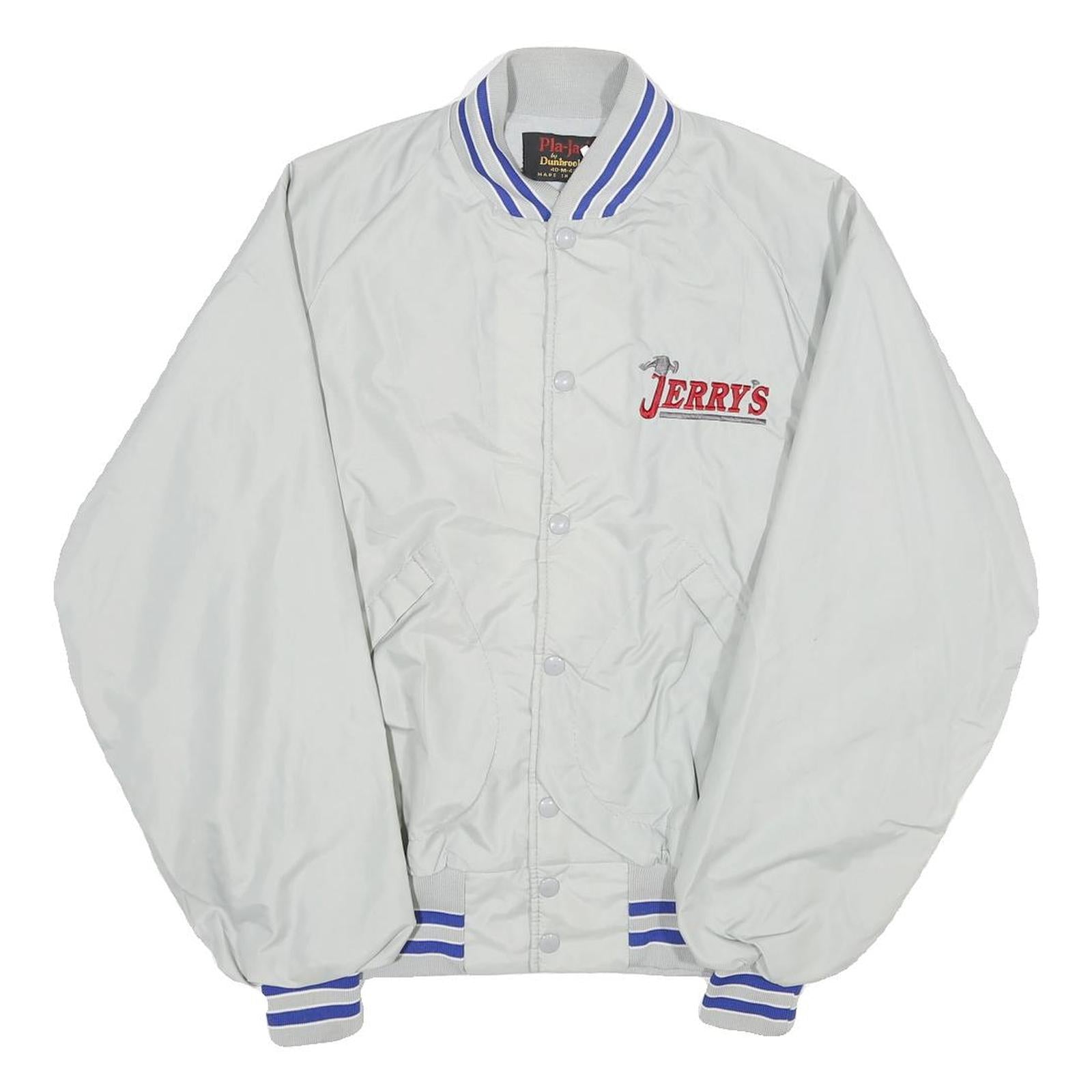 DUNBROOKE Mens White Nylon Button Jacket M Plain Lightweight Retro Track Style